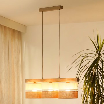 Brilagi - Pendel FOREST 3xE27/15W/230V fyrretræ/beige/cremefarvet