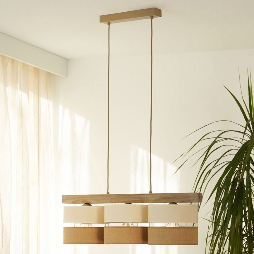 Brilagi - Pendel FOREST 3xE27/15W/230V fyrretræ/beige/cremefarvet