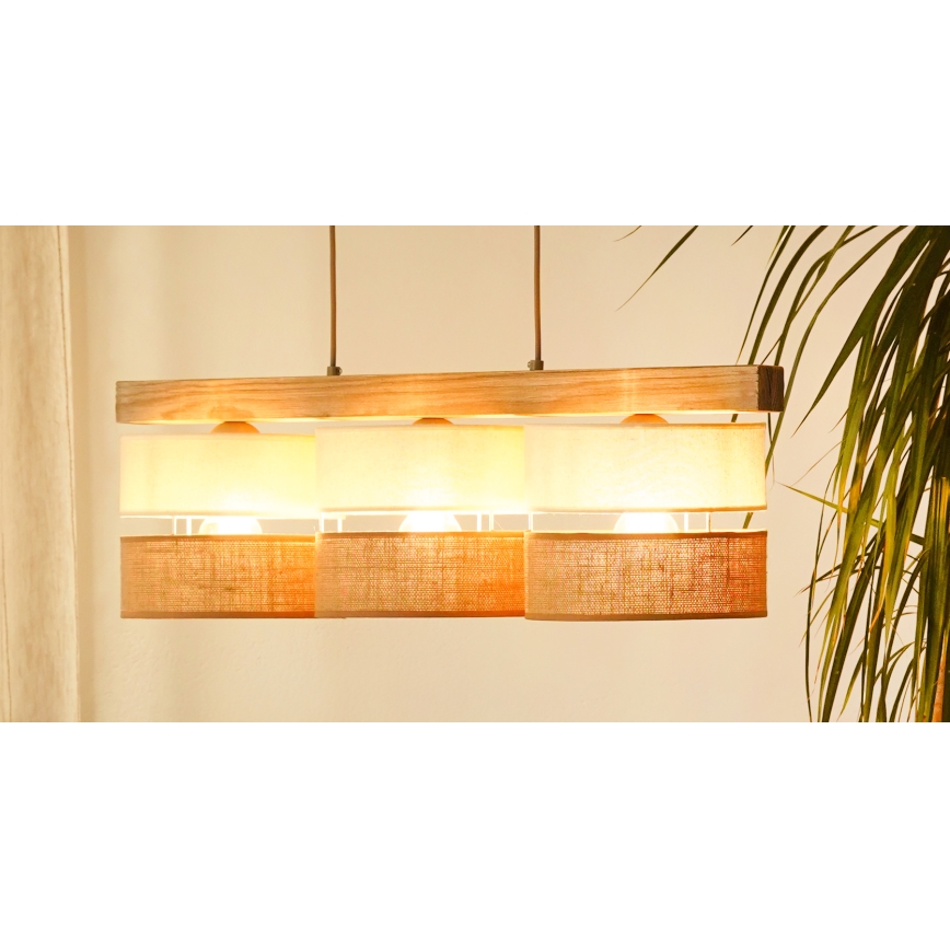 Brilagi - Pendel FOREST 3xE27/15W/230V fyrretræ/beige/cremefarvet