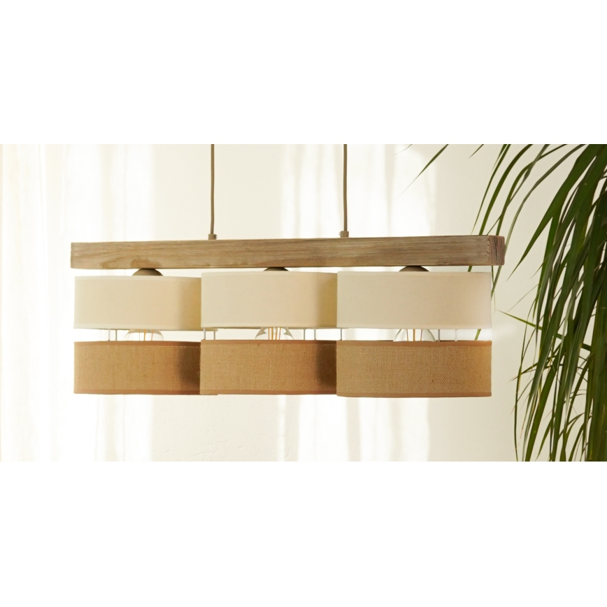 Brilagi - Pendel FOREST 3xE27/15W/230V fyrretræ/beige/cremefarvet