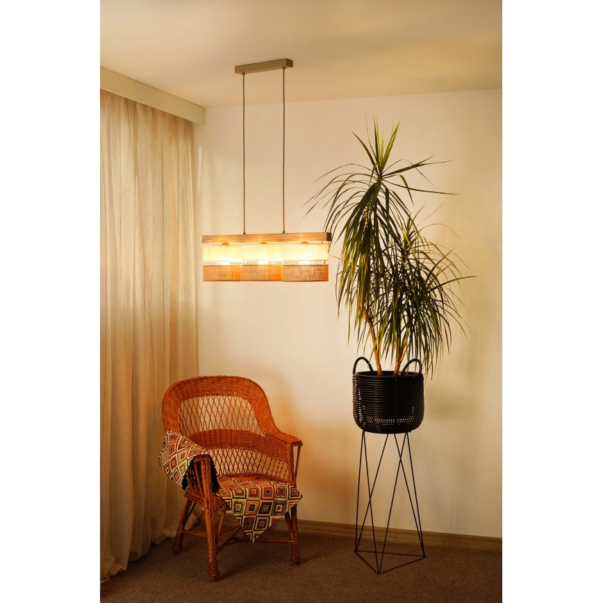 Brilagi - Pendel FOREST 3xE27/15W/230V fyrretræ/beige/cremefarvet