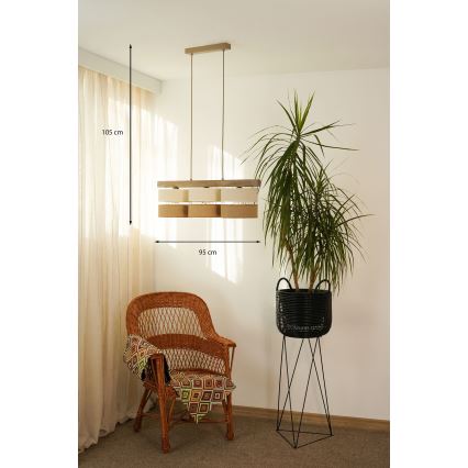 Brilagi - Pendel FOREST 3xE27/15W/230V fyrretræ/beige/cremefarvet