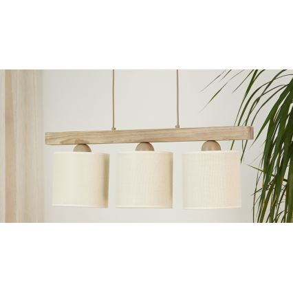 Brilagi - Pendel FOREST 3xE27/15W/230V fyrretræ/brun/cremefarvet