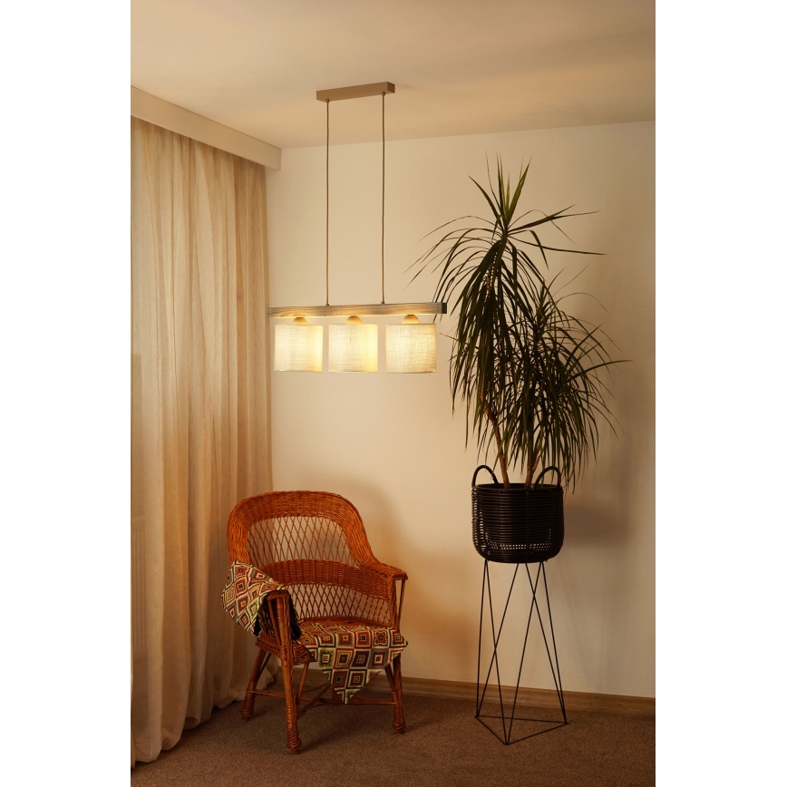 Brilagi - Pendel FOREST 3xE27/15W/230V fyrretræ/brun/cremefarvet