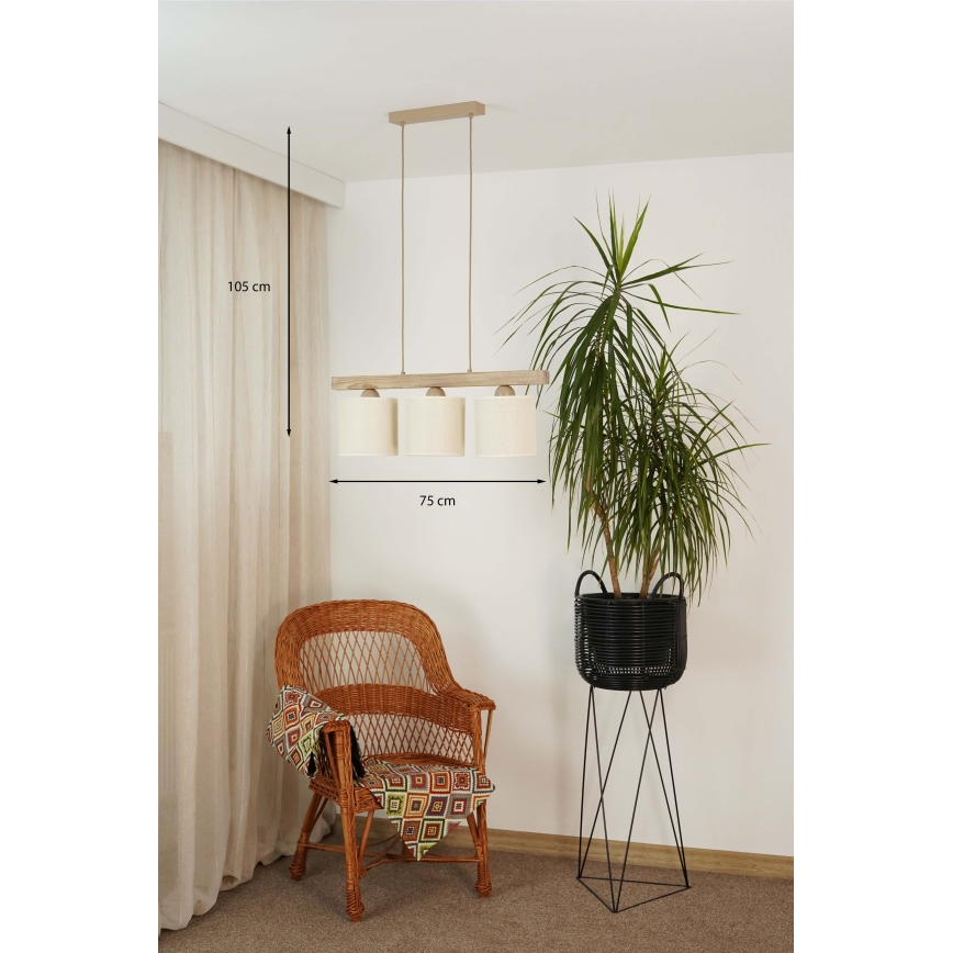 Brilagi - Pendel FOREST 3xE27/15W/230V fyrretræ/brun/cremefarvet