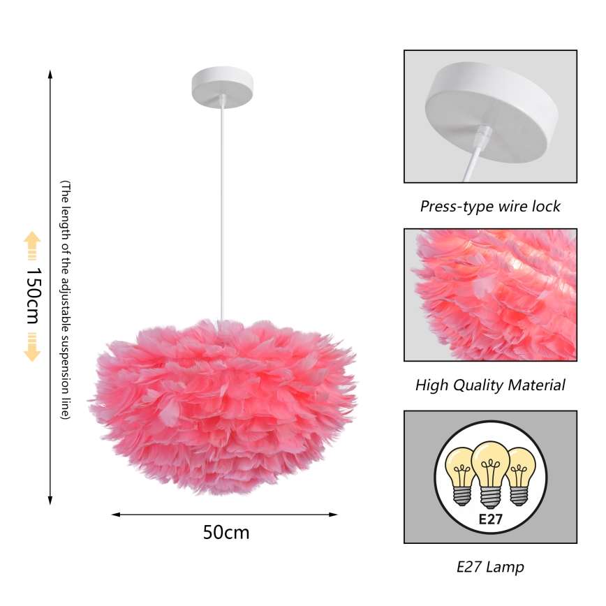 BRILAGI - Pendel med kabel FEATHER 3xE27/40W/230V Ø 50 cm rosa