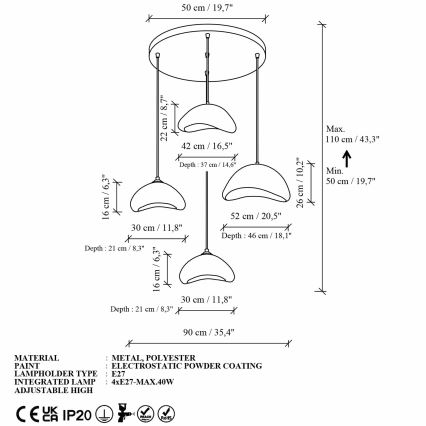 Brilagi - Pendel med kabel WABI SABI 4xE27/40W/230V Ø 90 cm hvid