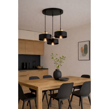 Brilagi - Pendel med kabelophæng 3xE27/60W/230V sort/guld
