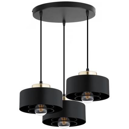 Brilagi - Pendel med kabelophæng SPRING 3xE27/60W/230V sort/guld