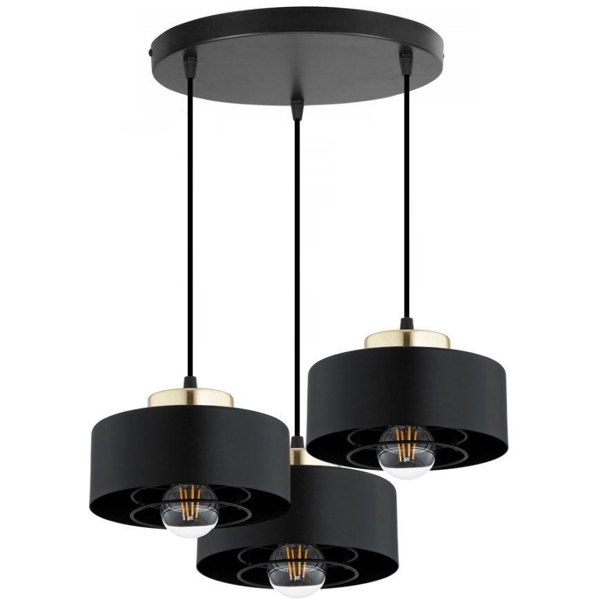 Brilagi - Pendel med kabelophæng SPRING 3xE27/60W/230V sort/guld
