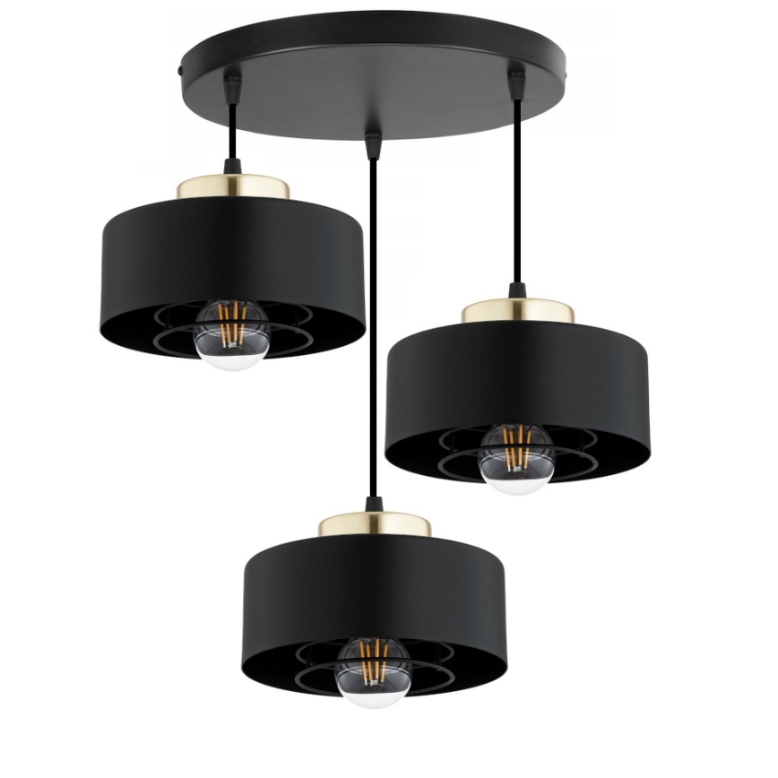 Brilagi - Pendel med kabelophæng SPRING 3xE27/60W/230V sort/guld