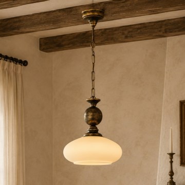 Brilagi - Pendel med kæde MOLLERO 1xE27/15W/230V Ø 24 cm bronze/patina
