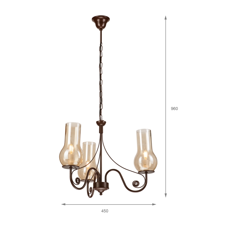 Brilagi - Pendel med kædeophæng COTTAGE 3xE14/40W/230V brun