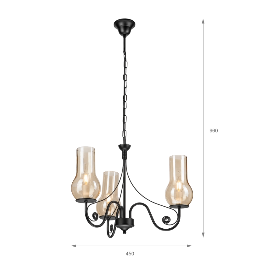 Brilagi - Pendel med kædeophæng COTTAGE 3xE14/40W/230V sort/brun