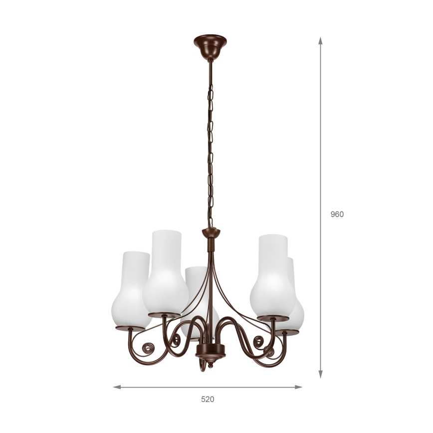 Brilagi - Pendel med kædeophæng COTTAGE 5xE14/40W/230V brun/hvid