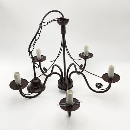 Brilagi - Pendel med kædeophæng COTTAGE 5xE14/40W/230V brun