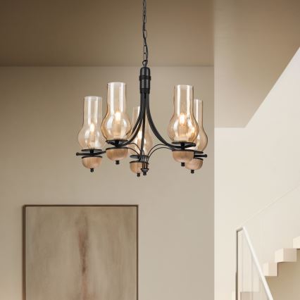Brilagi - Pendel med kædeophæng COTTAGE 5xE14/40W/230V bøg/brun