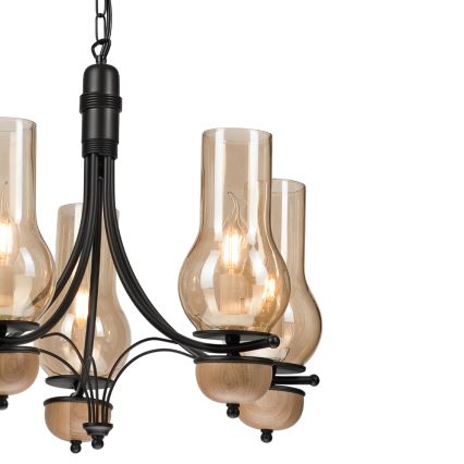 Brilagi - Pendel med kædeophæng COTTAGE 5xE14/40W/230V bøg/brun