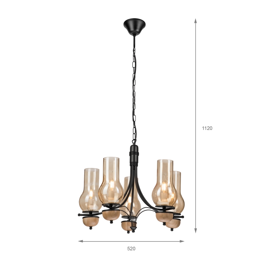 Brilagi - Pendel med kædeophæng COTTAGE 5xE14/40W/230V bøg/brun