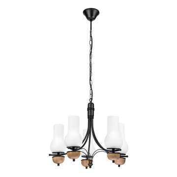 Brilagi - Pendel med kædeophæng COTTAGE 5xE14/40W/230V bøg/hvid