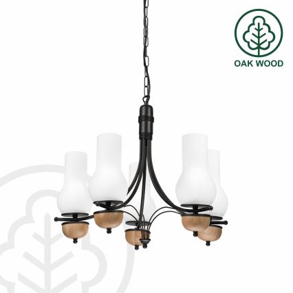 Brilagi - Pendel med kædeophæng COTTAGE 5xE14/40W/230V bøg/hvid
