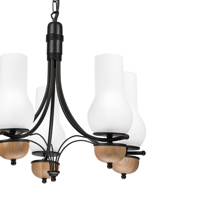 Brilagi - Pendel med kædeophæng COTTAGE 5xE14/40W/230V bøg/hvid