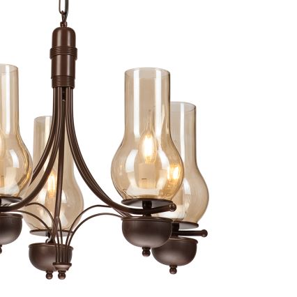Brilagi - Pendel med kædeophæng COTTAGE 5xE14/40W/230V eg/brun