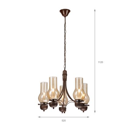 Brilagi - Pendel med kædeophæng COTTAGE 5xE14/40W/230V eg/brun