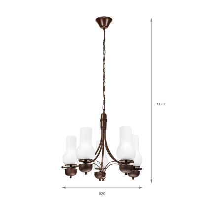 Brilagi - Pendel med kædeophæng COTTAGE 5xE14/40W/230V eg/hvid