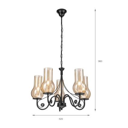 Brilagi - Pendel med kædeophæng COTTAGE 5xE14/40W/230V sort/brun