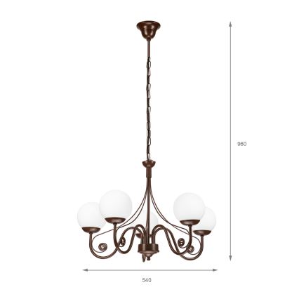 Brilagi - Pendel med kædeophæng COTTAGE 5xG9/40W/230V brun/hvid