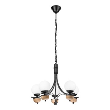 Brilagi - Pendel med kædeophæng COTTAGE 5xG9/40W/230V bøg/hvid