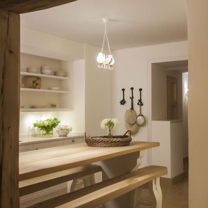 Brilagi - Pendel med kædeophæng QUEEN 2xE14/40W/230V bøg/cremefarvet