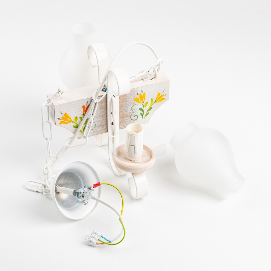 Brilagi - Pendel med kædeophæng QUEEN 2xE14/40W/230V bøg/cremefarvet