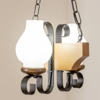 Brilagi - Pendel med kædeophæng QUEEN 2xE14/40W/230V bøg/valnød