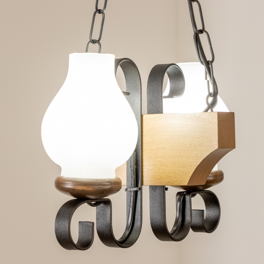 Brilagi - Pendel med kædeophæng QUEEN 2xE14/40W/230V bøg/valnød