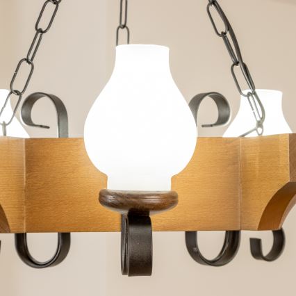 Brilagi - Pendel med kædeophæng QUEEN 3xE14/40W/230V bøg/valnød