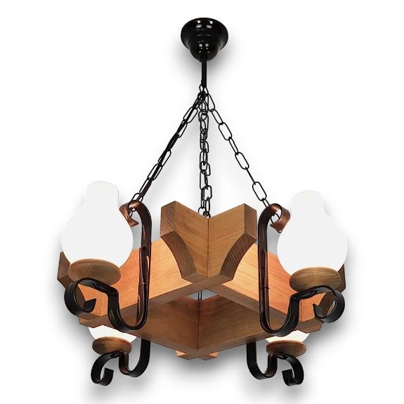 Brilagi - Pendel med kædeophæng QUEEN 4xE14/40W/230V bøg