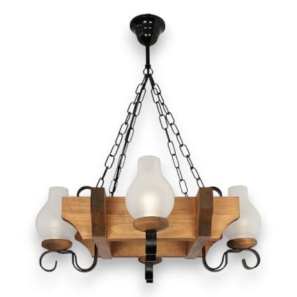 Brilagi - Pendel med kædeophæng QUEEN 4xE14/40W/230V bøg