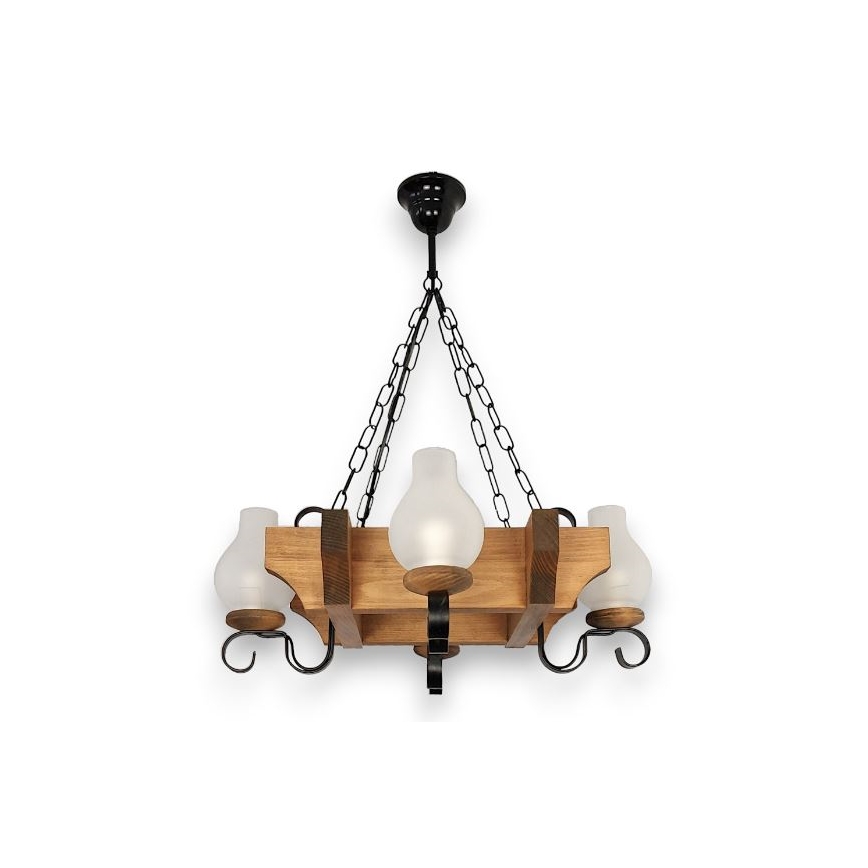 Brilagi - Pendel med kædeophæng QUEEN 4xE14/40W/230V bøg