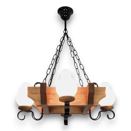 Brilagi - Pendel med kædeophæng QUEEN 4xE14/40W/230V bøg