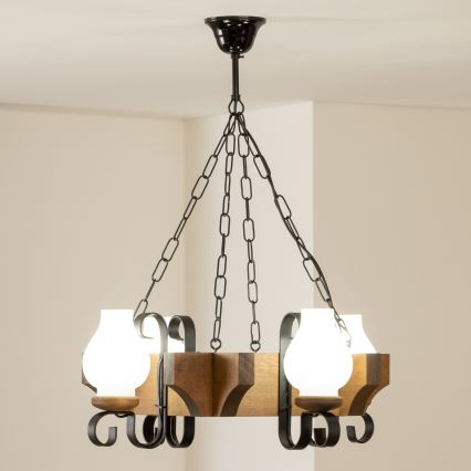 Brilagi - Pendel med kædeophæng QUEEN 4xE14/40W/230V bøg