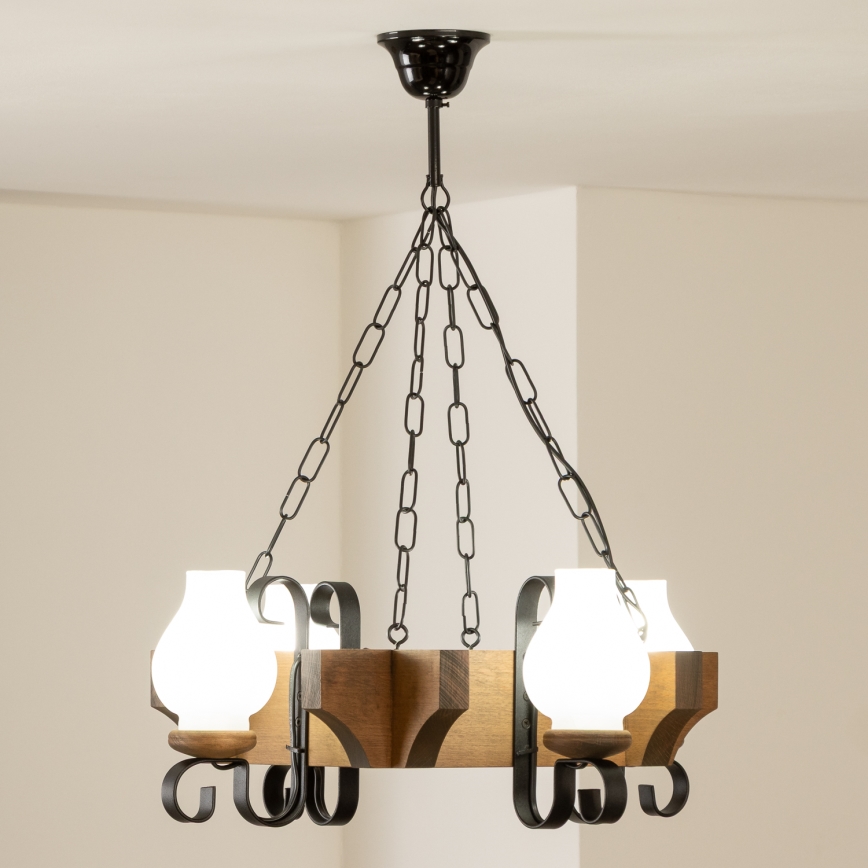 Brilagi - Pendel med kædeophæng QUEEN 4xE14/40W/230V bøg