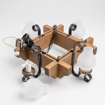 Brilagi - Pendel med kædeophæng QUEEN 4xE14/40W/230V bøg