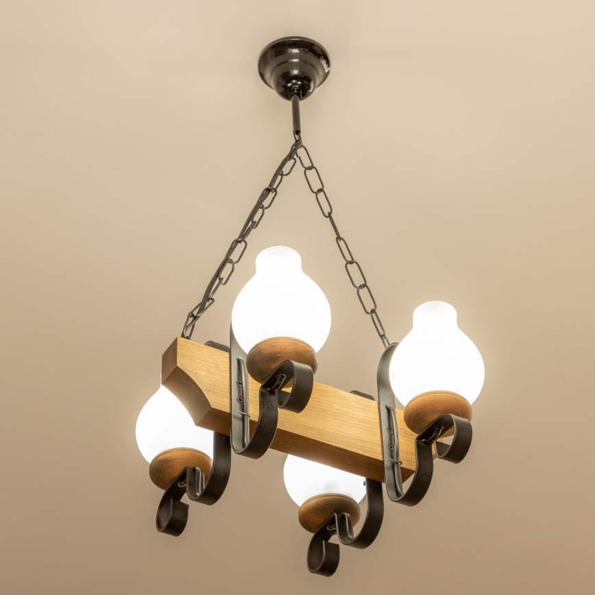 Brilagi - Pendel med kædeophæng QUEEN 4xE14/40W/230V bøg