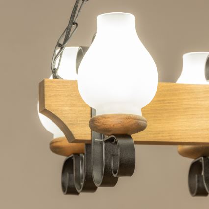 Brilagi - Pendel med kædeophæng QUEEN 4xE14/40W/230V bøg