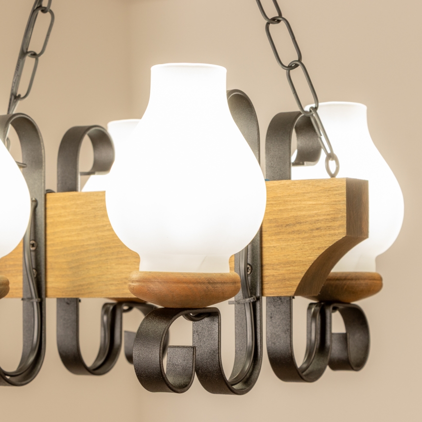 Brilagi - Pendel med kædeophæng QUEEN 4xE14/40W/230V bøg