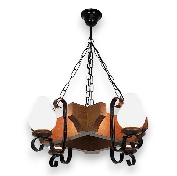 Brilagi - Pendel med kædeophæng QUEEN 4xE14/40W/230V bøg/valnød