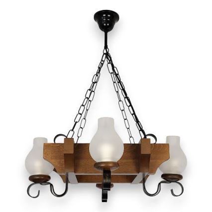 Brilagi - Pendel med kædeophæng QUEEN 4xE14/40W/230V bøg/valnød