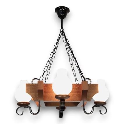 Brilagi - Pendel med kædeophæng QUEEN 4xE14/40W/230V bøg/valnød